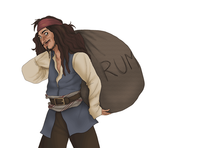 He was carrying a sack of rum (sacrum) over his back that hung at the base of his spine.